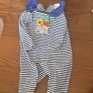 Blue Striped Kids Footie with Animal Appliqué